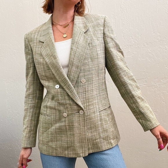 Vintage 1970s/80s Green Tweed Boyfriend Blazer Jacket - Picture 5 of 8